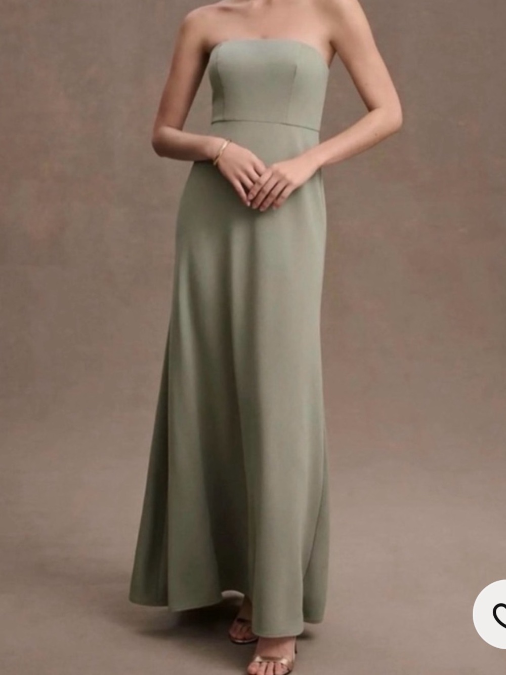 BHLDN Dress Everly Strapless Maxi Crepe Stretch in Moss Green
